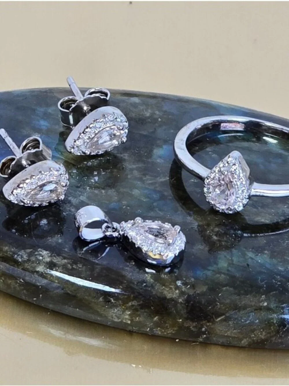 Natural Morganite 925 Sterling Silver Set of Earrings, Pendant & Ring
